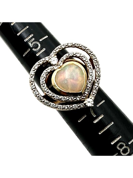 Size 6 7 8 9 10 Estate Sterling Silver 925 Heart Fire .50ct  Chuck Clemency Womens Ring Sterling Silver Heart Opal White Topaz Diamond Ring